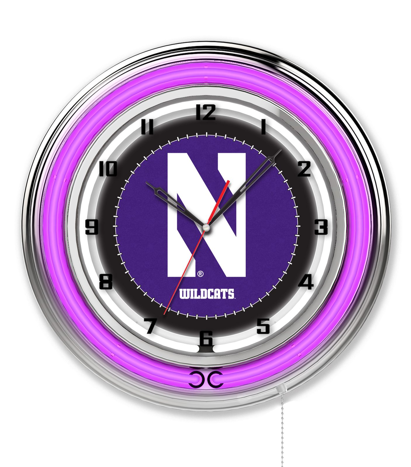 Northwestern University 19-Inch Neon Logo Clock in Chrome 1 Northwestern University 19-Inch Neon Logo Clock in Chrome