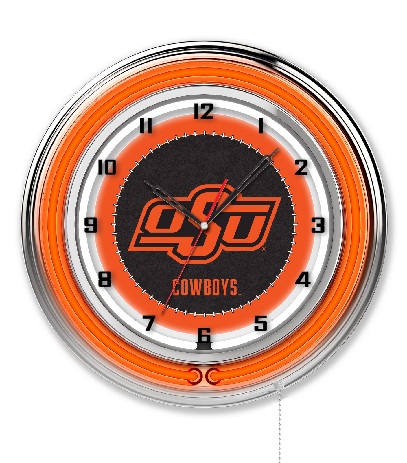 Oklahoma State University 19-Inch Neon Logo Clock in Chrome 1 Oklahoma State University 19-Inch Neon Logo Clock in Chrome