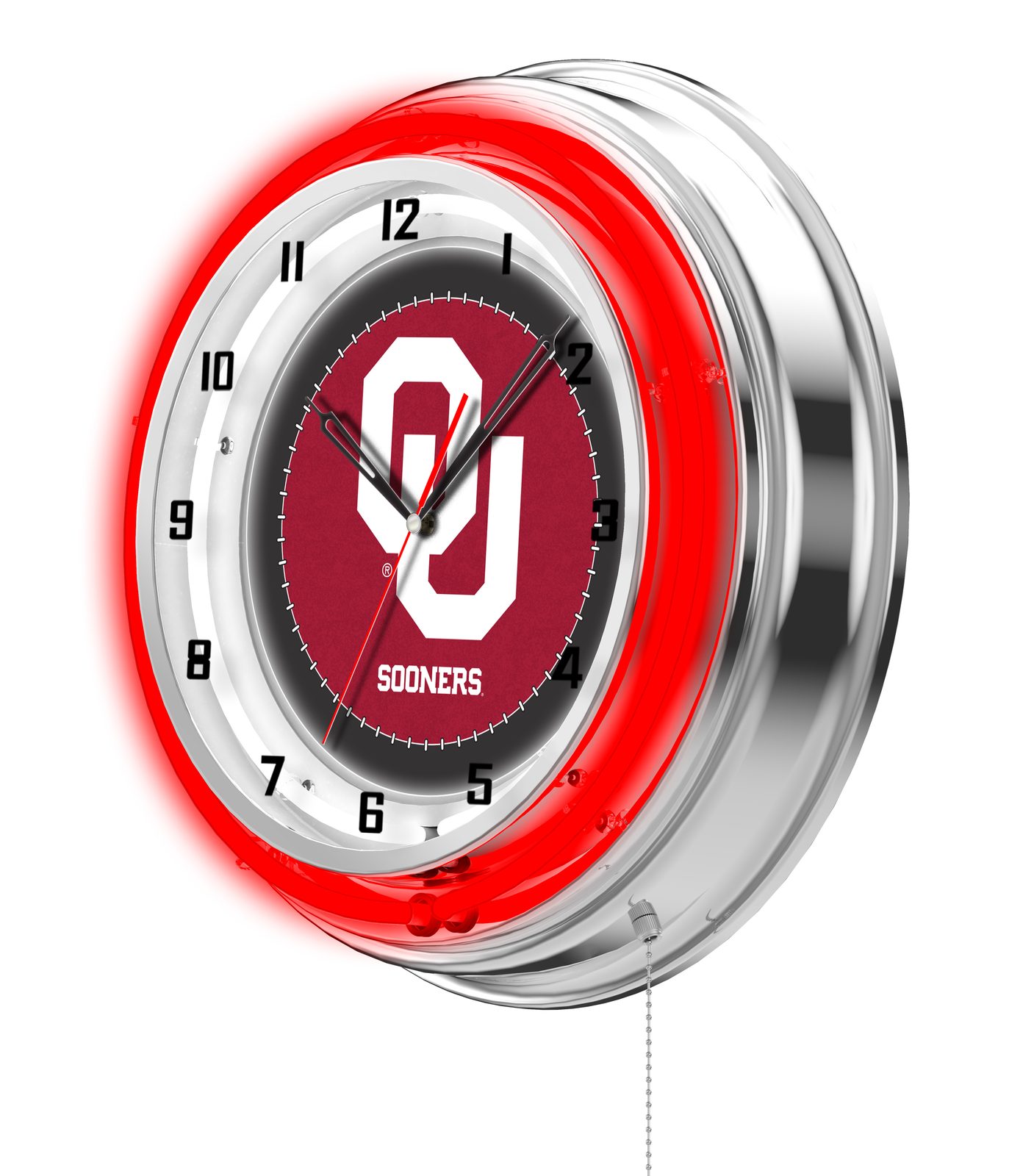 Oklahoma University 19-Inch Neon Logo Clock in Chrome 2 Oklahoma University 19-Inch Neon Logo Clock in Chrome - Image 2