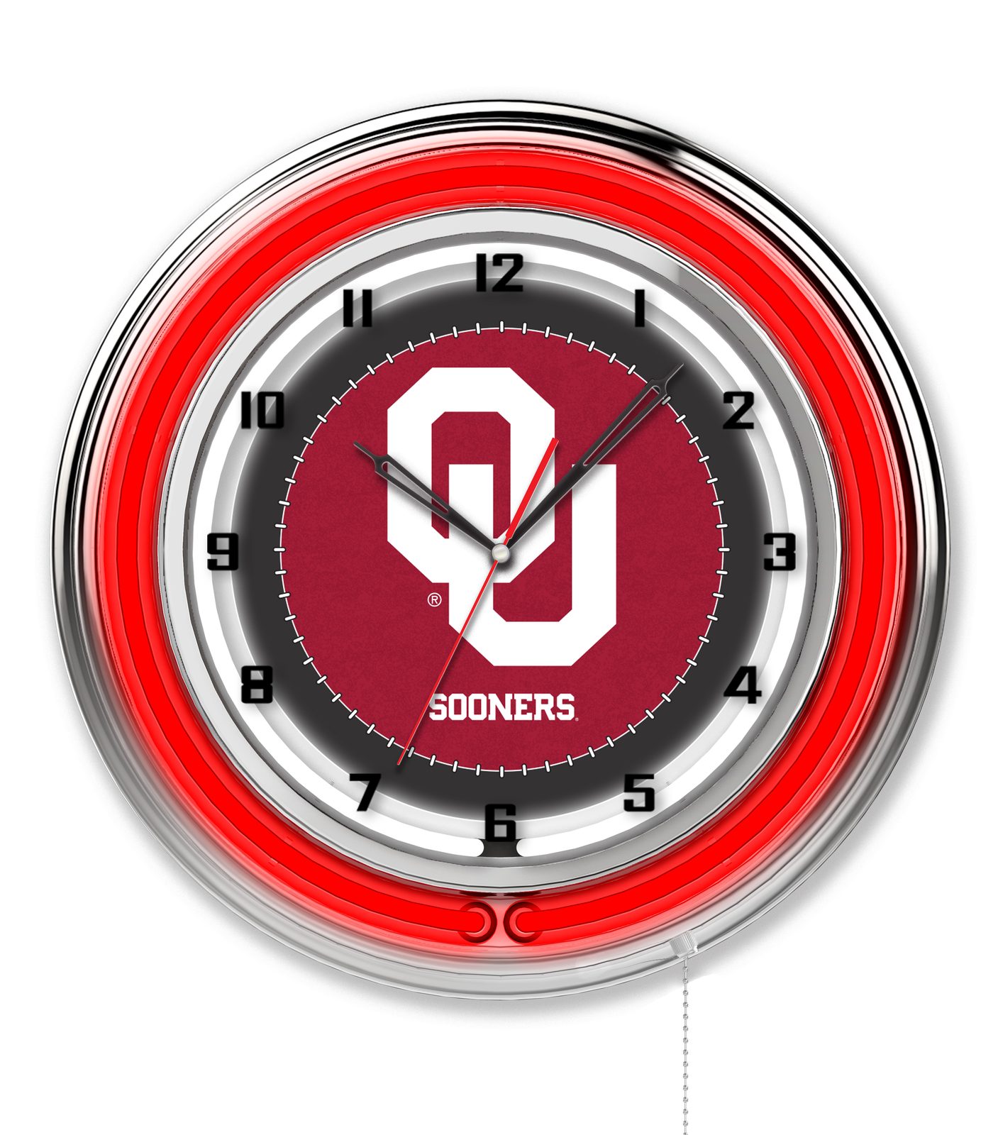 Oklahoma University 19-Inch Neon Logo Clock in Chrome 1 Oklahoma University 19-Inch Neon Logo Clock in Chrome