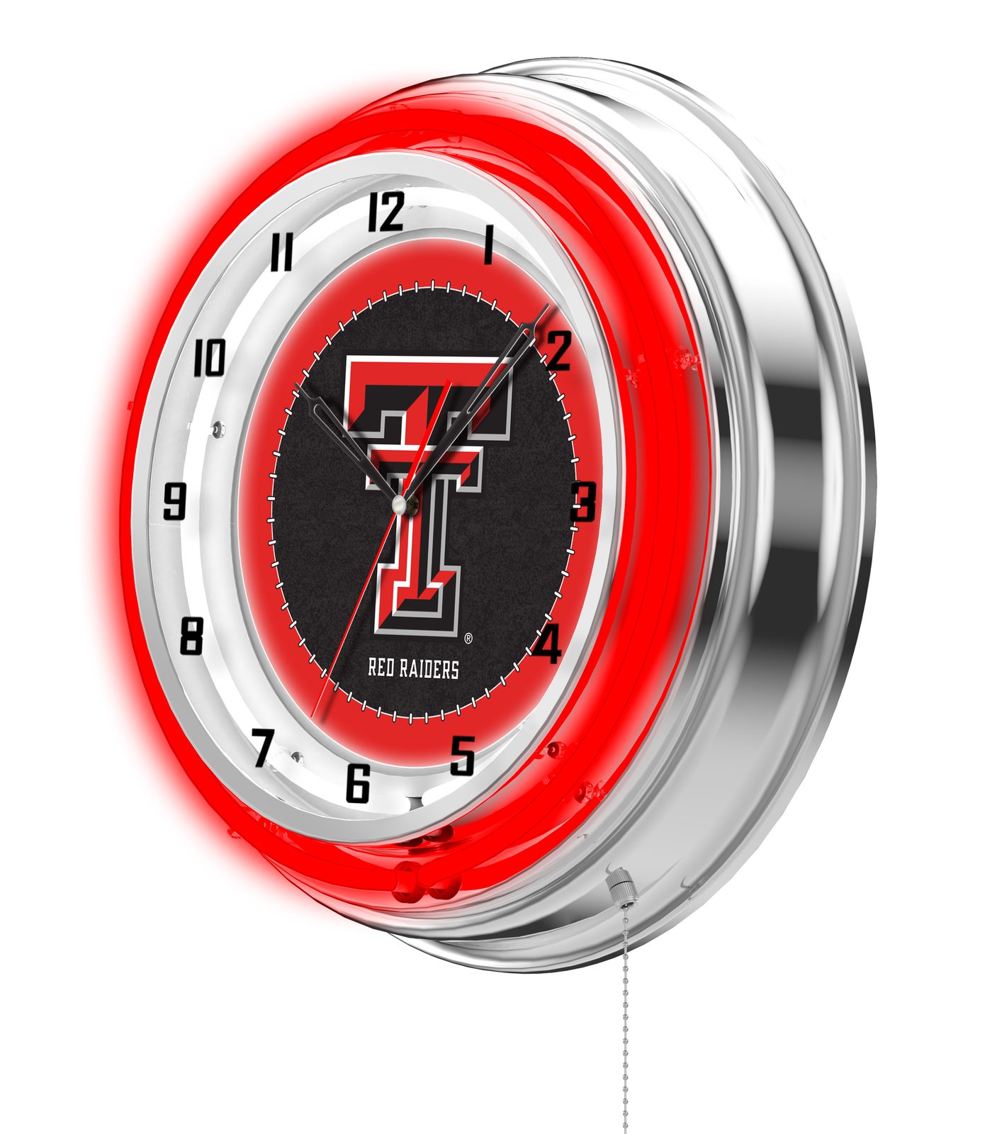 Texas Tech University 19-Inch Neon Logo Clock in Chrome 2 Texas Tech University 19-Inch Neon Logo Clock in Chrome - Image 2