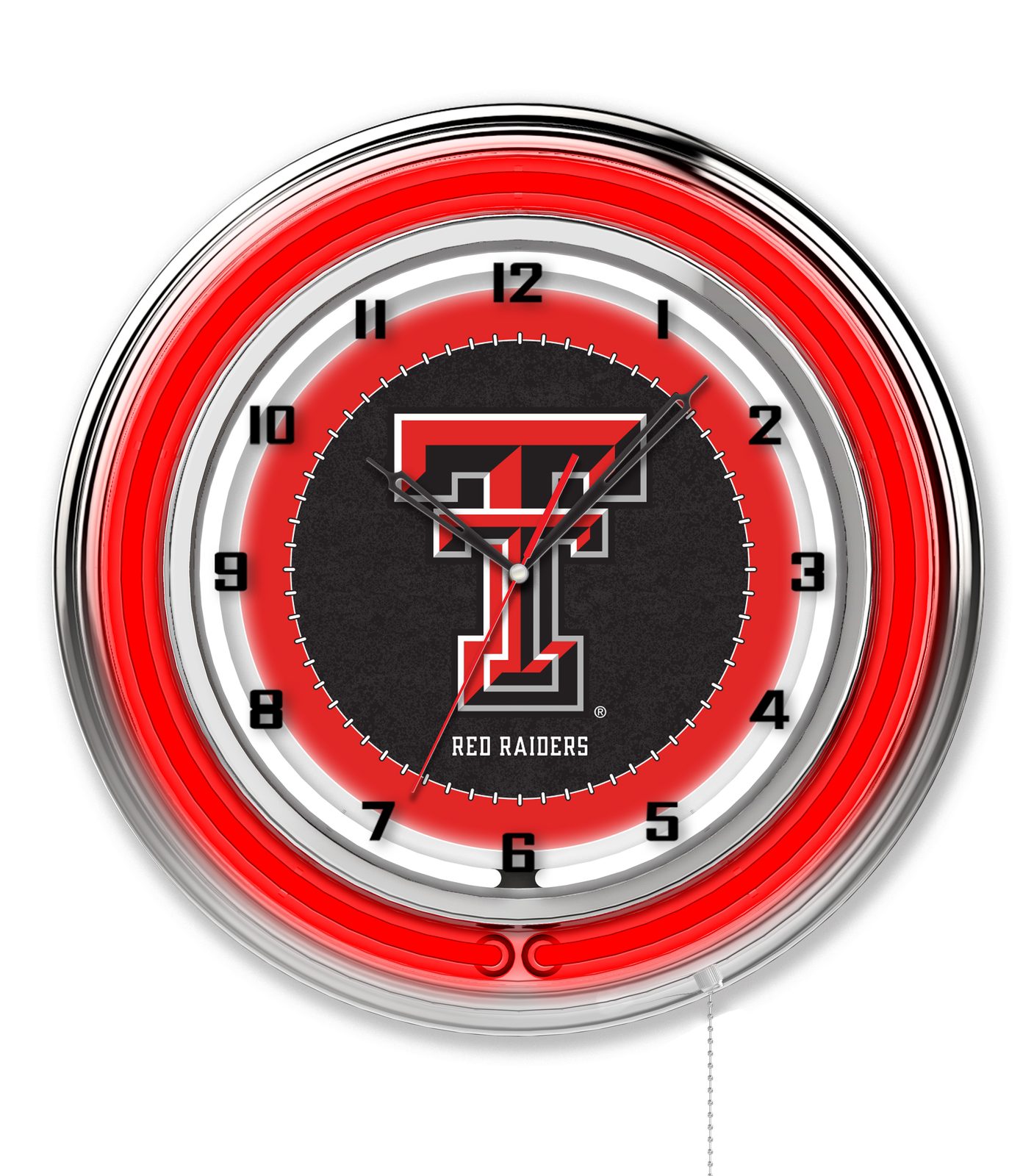 Texas Tech University 19-Inch Neon Logo Clock in Chrome 1 Texas Tech University 19-Inch Neon Logo Clock in Chrome