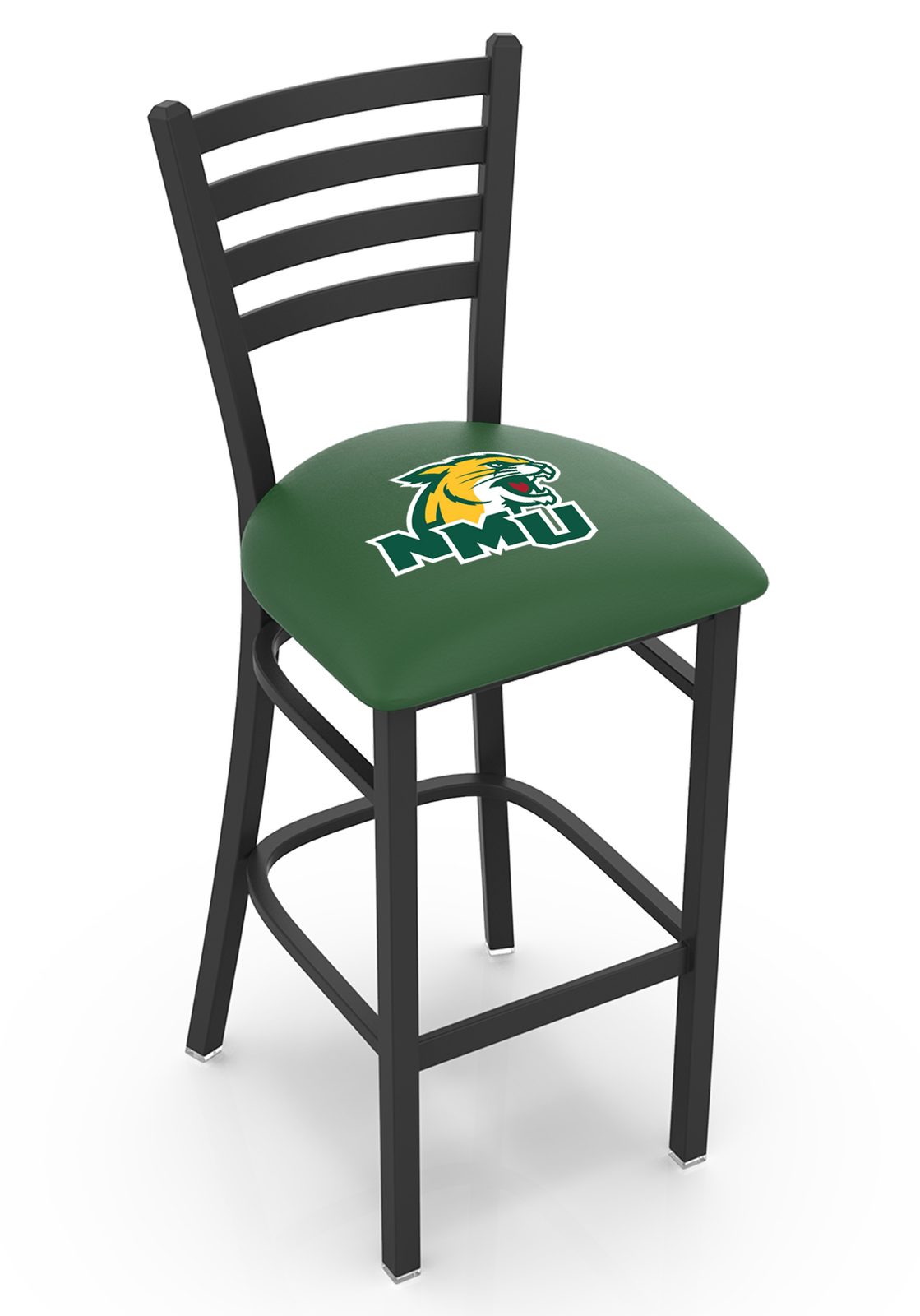 Northern Michigan University 30-Inch Stationary Bar Stool w/ Black Wrinkle Finish, Ladder Back, 2.5-Inch Cushion Seat 1 Northern Michigan University 30-Inch Stationary Bar Stool w/ Black Wrinkle Finish, Ladder Back, 2.5-Inch Cushion Seat