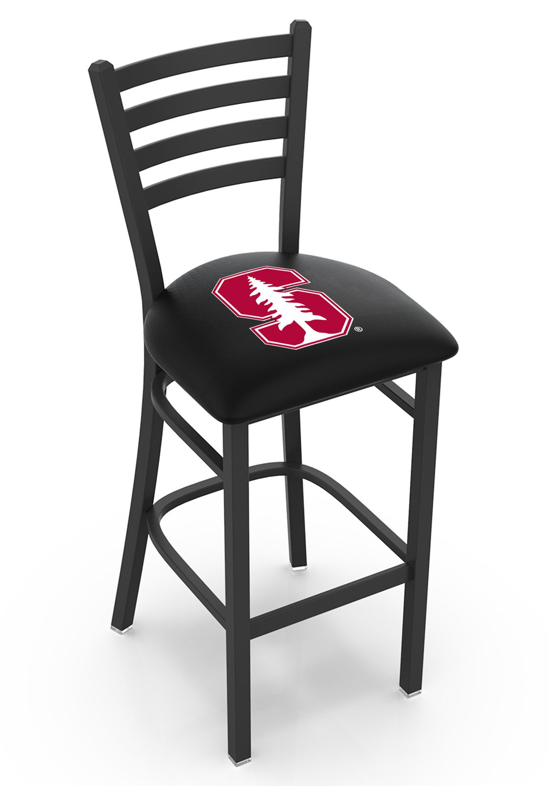 Stanford University 30-Inch Stationary Bar Stool w/ Black Wrinkle Finish, Ladder Back, 2.5-Inch Cushion Seat 1 Stanford University 30-Inch Stationary Bar Stool w/ Black Wrinkle Finish, Ladder Back, 2.5-Inch Cushion Seat