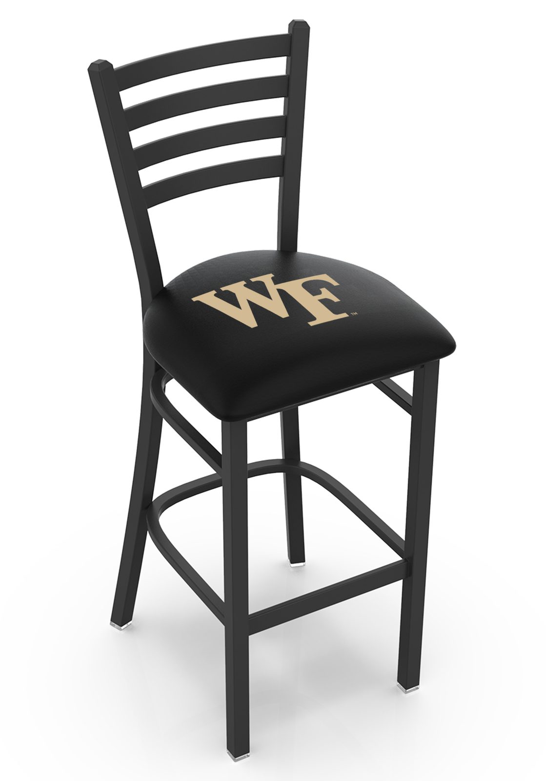 Wake Forest University 30-Inch Stationary Bar Stool w/ Black Wrinkle Finish, Ladder Back, 2.5-Inch Cushion Seat 1 Wake Forest University 30-Inch Stationary Bar Stool w/ Black Wrinkle Finish, Ladder Back, 2.5-Inch Cushion Seat