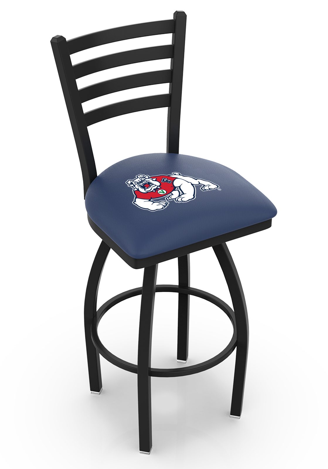 Fresno State University 25-Inch Swivel Counter Stool w/ Black Wrinkle Finish, Ladder Back, 2.5-Inch Cushion Seat 1 Fresno State University 25-Inch Swivel Counter Stool w/ Black Wrinkle Finish, Ladder Back, 2.5-Inch Cushion Seat