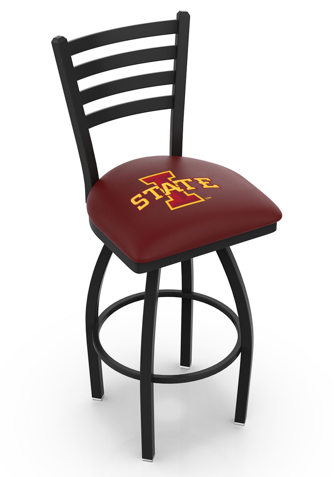 Iowa State University 25-Inch Swivel Counter Stool w/ Black Wrinkle Finish, Ladder Back, 2.5-Inch Cushion Seat 1 Iowa State University 25-Inch Swivel Counter Stool w/ Black Wrinkle Finish, Ladder Back, 2.5-Inch Cushion Seat