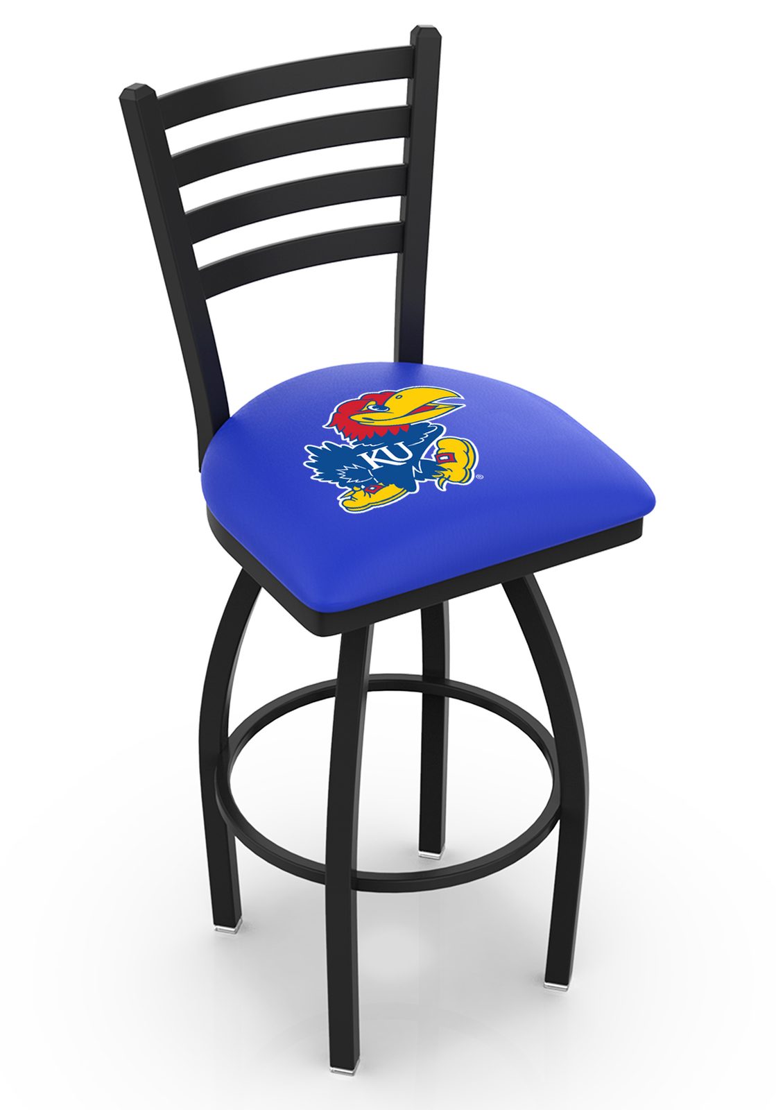 University of Kansas 25-Inch Swivel Counter Stool w/ Black Wrinkle Finish, Ladder Back, 2.5-Inch Cushion Seat 1 University of Kansas 25-Inch Swivel Counter Stool w/ Black Wrinkle Finish, Ladder Back, 2.5-Inch Cushion Seat
