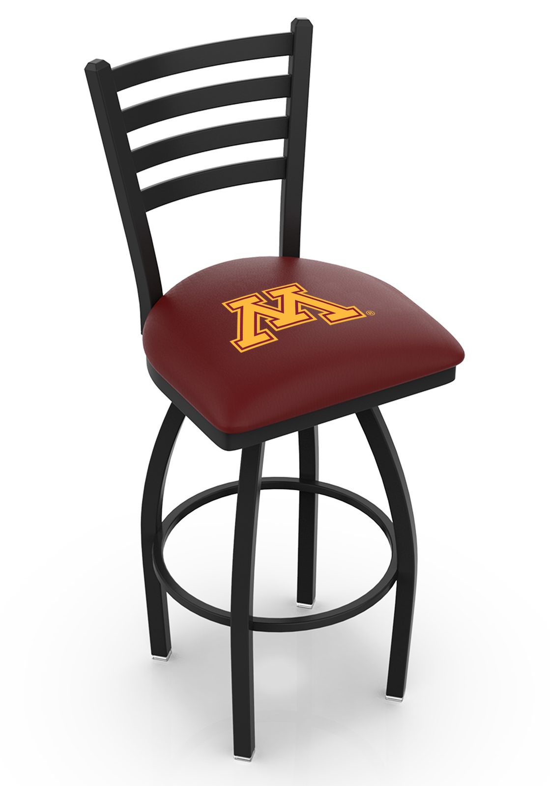 University of Minnesota 30-Inch Swivel Bar Stool w/ Black Wrinkle Finish, Ladder Back, 2.5-Inch Cushion Seat 1 University of Minnesota 30-Inch Swivel Bar Stool w/ Black Wrinkle Finish, Ladder Back, 2.5-Inch Cushion Seat