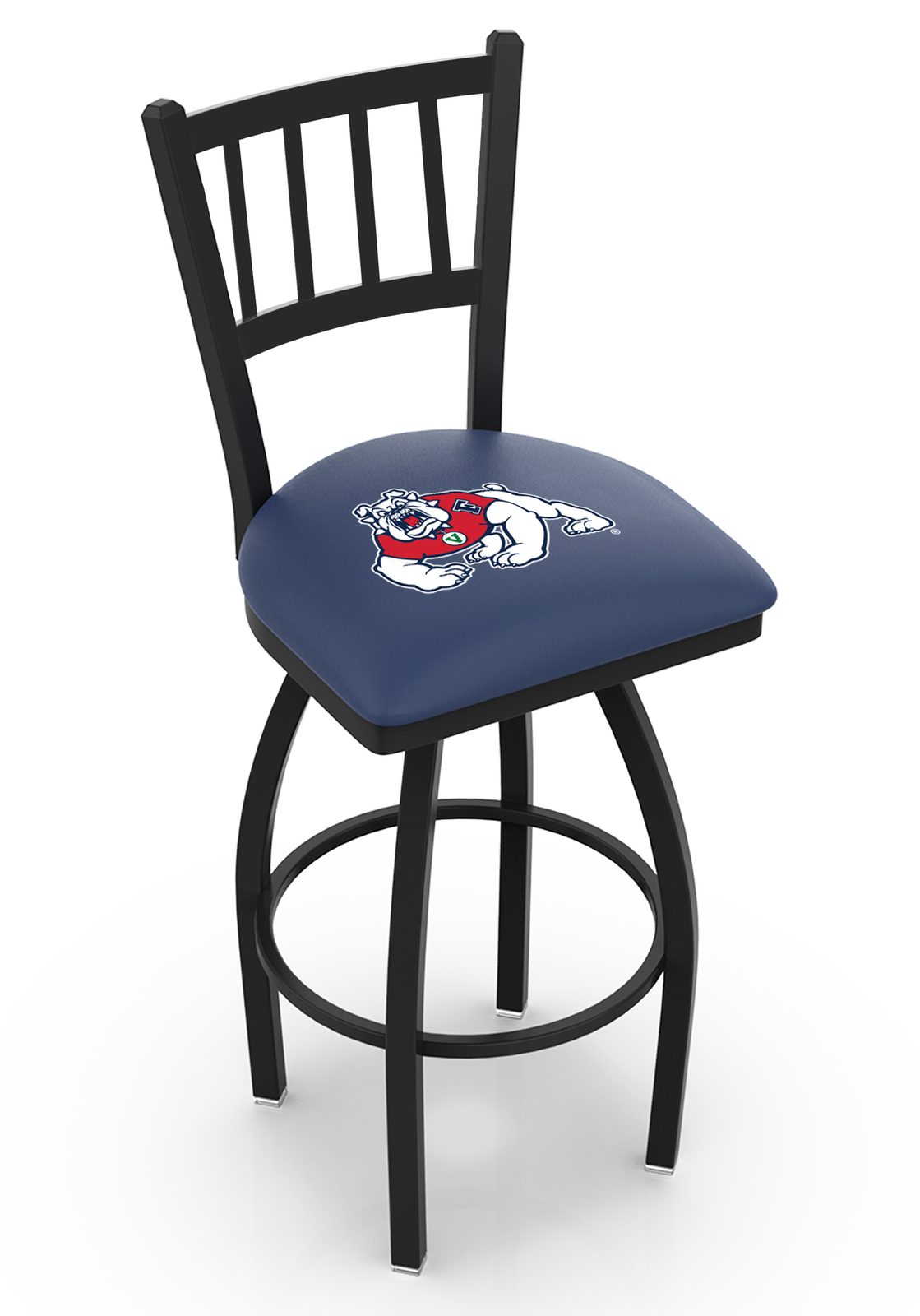 Fresno State University 25-Inch Swivel Counter Stool w/ Black Wrinkle Finish, Jailhouse Back, 2.5-Inch Cushion Seat 1 Fresno State University 25-Inch Swivel Counter Stool w/ Black Wrinkle Finish, Jailhouse Back, 2.5-Inch Cushion Seat