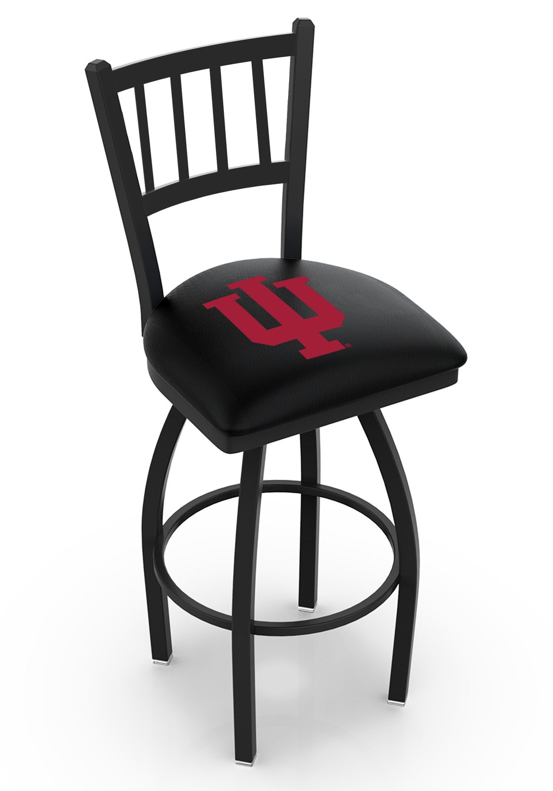 Indiana University 30-Inch Swivel Bar Stool w/ Black Wrinkle Finish, Jailhouse Back, 2.5-Inch Cushion Seat 1 Indiana University 30-Inch Swivel Bar Stool w/ Black Wrinkle Finish, Jailhouse Back, 2.5-Inch Cushion Seat