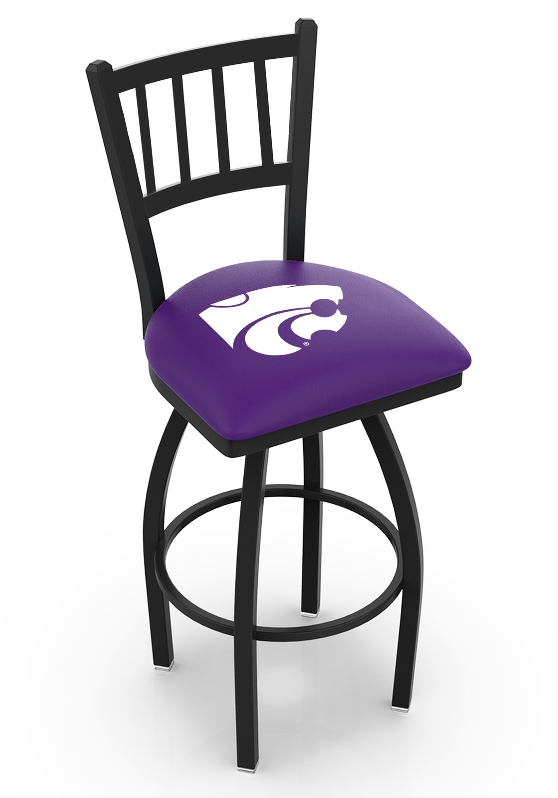 Kansas State University 30-Inch Swivel Bar Stool w/ Black Wrinkle Finish, Jailhouse Back, 2.5-Inch Cushion Seat 1 Kansas State University 30-Inch Swivel Bar Stool w/ Black Wrinkle Finish, Jailhouse Back, 2.5-Inch Cushion Seat