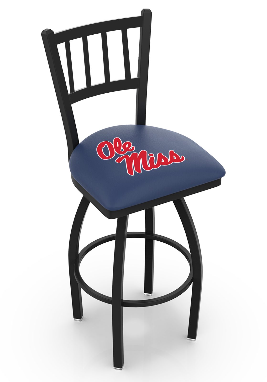 University of Mississippi 25-Inch Swivel Counter Stool w/ Black Wrinkle Finish, Jailhouse Back, 2.5-Inch Cushion Seat 1 University of Mississippi 25-Inch Swivel Counter Stool w/ Black Wrinkle Finish, Jailhouse Back, 2.5-Inch Cushion Seat