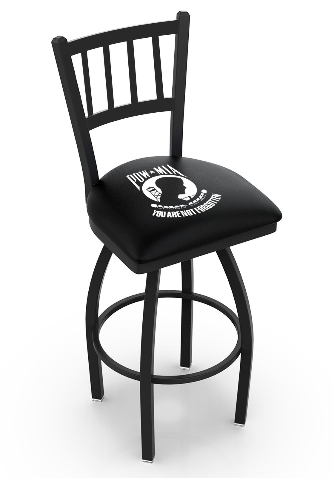 POW/MIA 25-Inch Swivel Counter Stool w/ Black Wrinkle Finish, Jailhouse Back, 2.5-Inch Cushion Seat 1 POW/MIA 25-Inch Swivel Counter Stool w/ Black Wrinkle Finish, Jailhouse Back, 2.5-Inch Cushion Seat