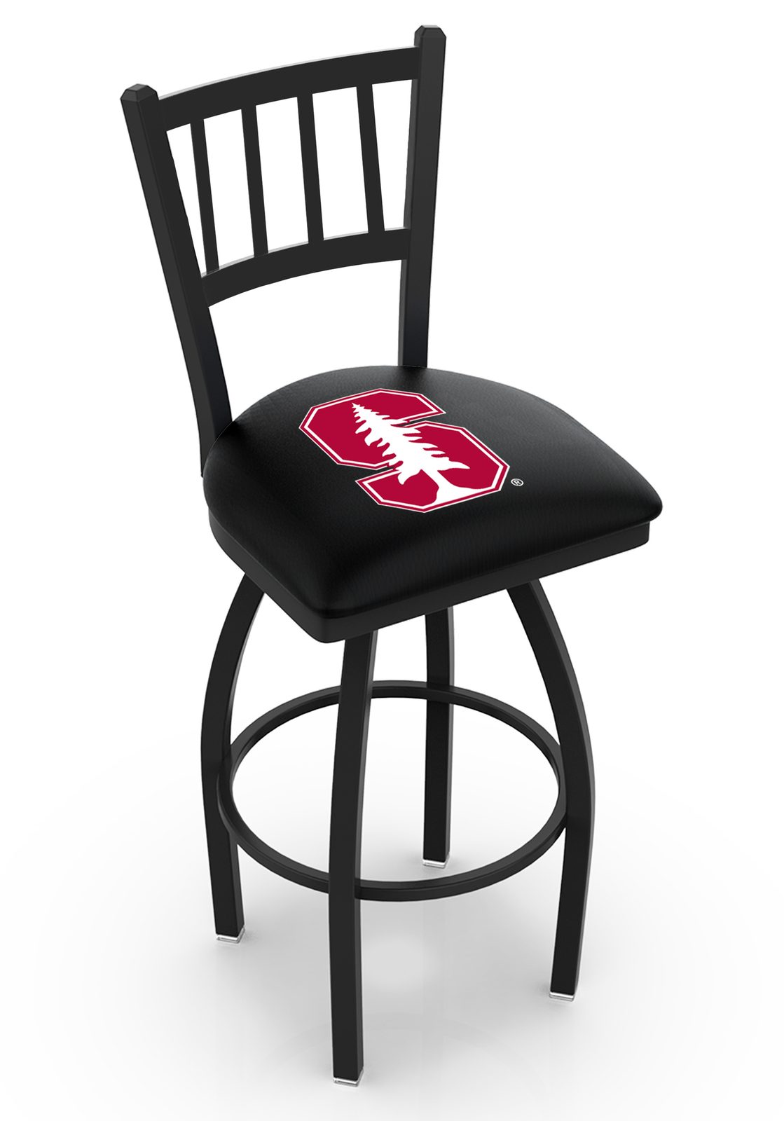 Stanford University 25-Inch Swivel Counter Stool w/ Black Wrinkle Finish, Jailhouse Back, 2.5-Inch Cushion Seat 1 Stanford University 25-Inch Swivel Counter Stool w/ Black Wrinkle Finish, Jailhouse Back, 2.5-Inch Cushion Seat