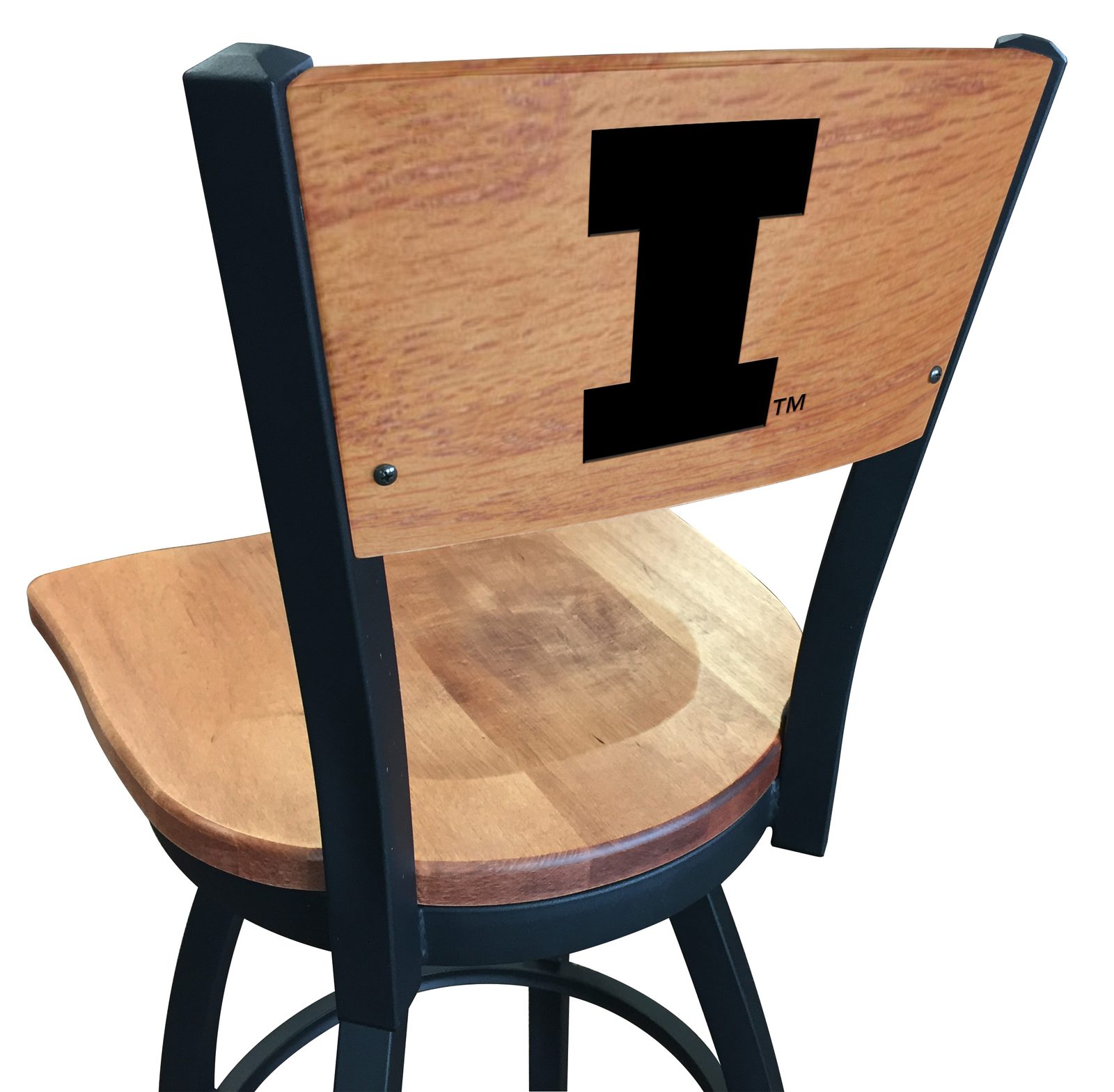 University of Illinois 25-Inch Swivel Counter Stool w/ Black Wrinkle Finish, Solid Wood Back, Solid Maple Wood Seat 1 University of Illinois 25-Inch Swivel Counter Stool w/ Black Wrinkle Finish, Solid Wood Back, Solid Maple Wood Seat