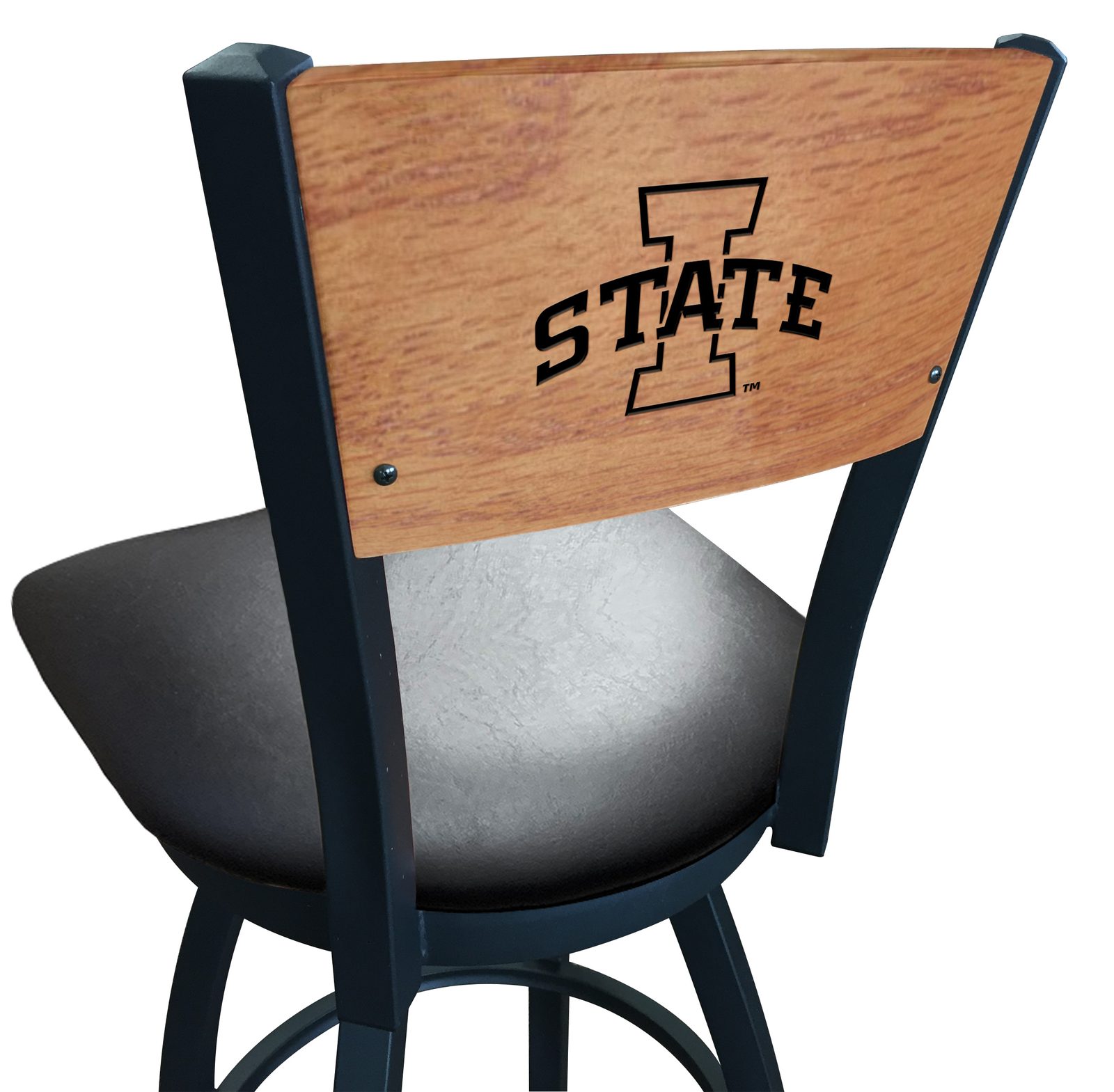 Iowa State University 25-Inch Swivel Counter Stool w/ Black Wrinkle Finish, Solid Wood Back, 2.5-Inch Cushion Seat 1 Iowa State University 25-Inch Swivel Counter Stool w/ Black Wrinkle Finish, Solid Wood Back, 2.5-Inch Cushion Seat
