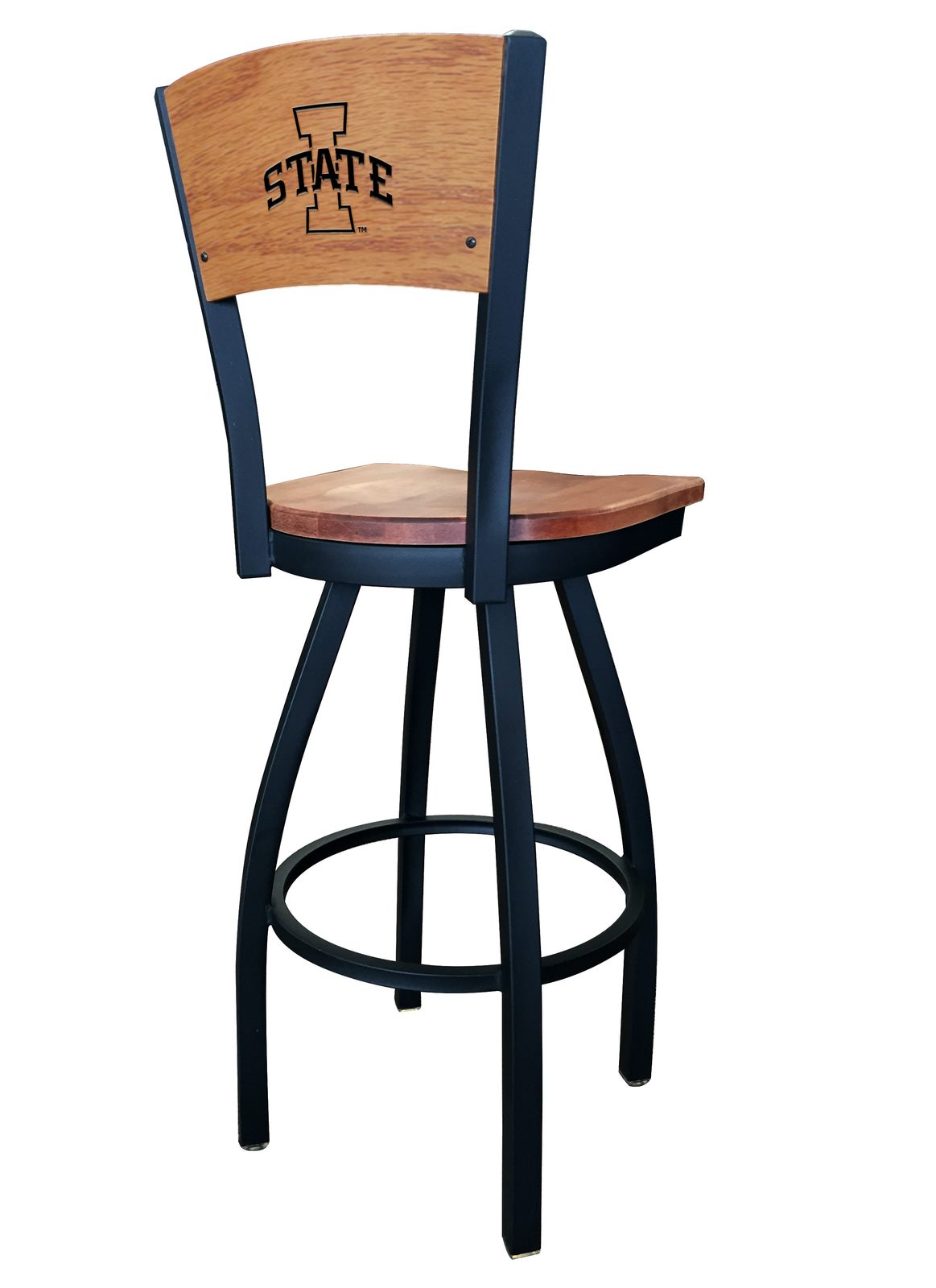 Iowa State University 30-Inch Swivel Bar Stool w/ Black Wrinkle Finish, Solid Wood Back, Solid Maple Wood Seat 2 Iowa State University 30-Inch Swivel Bar Stool w/ Black Wrinkle Finish, Solid Wood Back, Solid Maple Wood Seat - Image 2