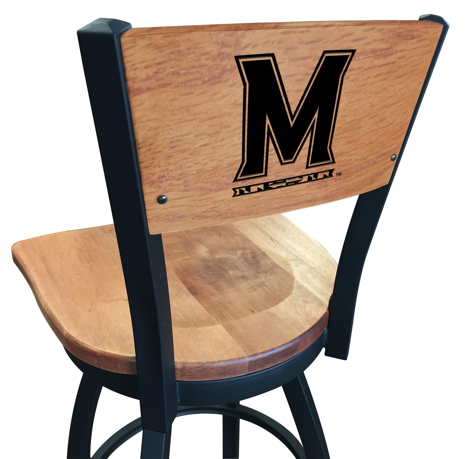 University of Maryland 36-Inch Swivel Extra Tall Bar Stool w/ Black Wrinkle Finish, Solid Wood Back, Solid Maple Wood Seat 1 University of Maryland 36-Inch Swivel Extra Tall Bar Stool w/ Black Wrinkle Finish, Solid Wood Back, Solid Maple Wood Seat