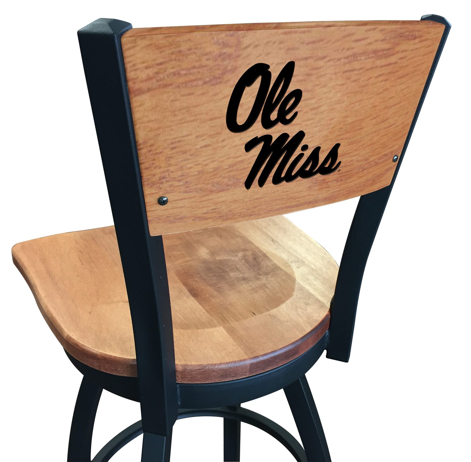 University of Mississippi 36-Inch Swivel Extra Tall Bar Stool w/ Black Wrinkle Finish, Solid Wood Back, Solid Maple Wood Seat 1 University of Mississippi 36-Inch Swivel Extra Tall Bar Stool w/ Black Wrinkle Finish, Solid Wood Back, Solid Maple Wood Seat