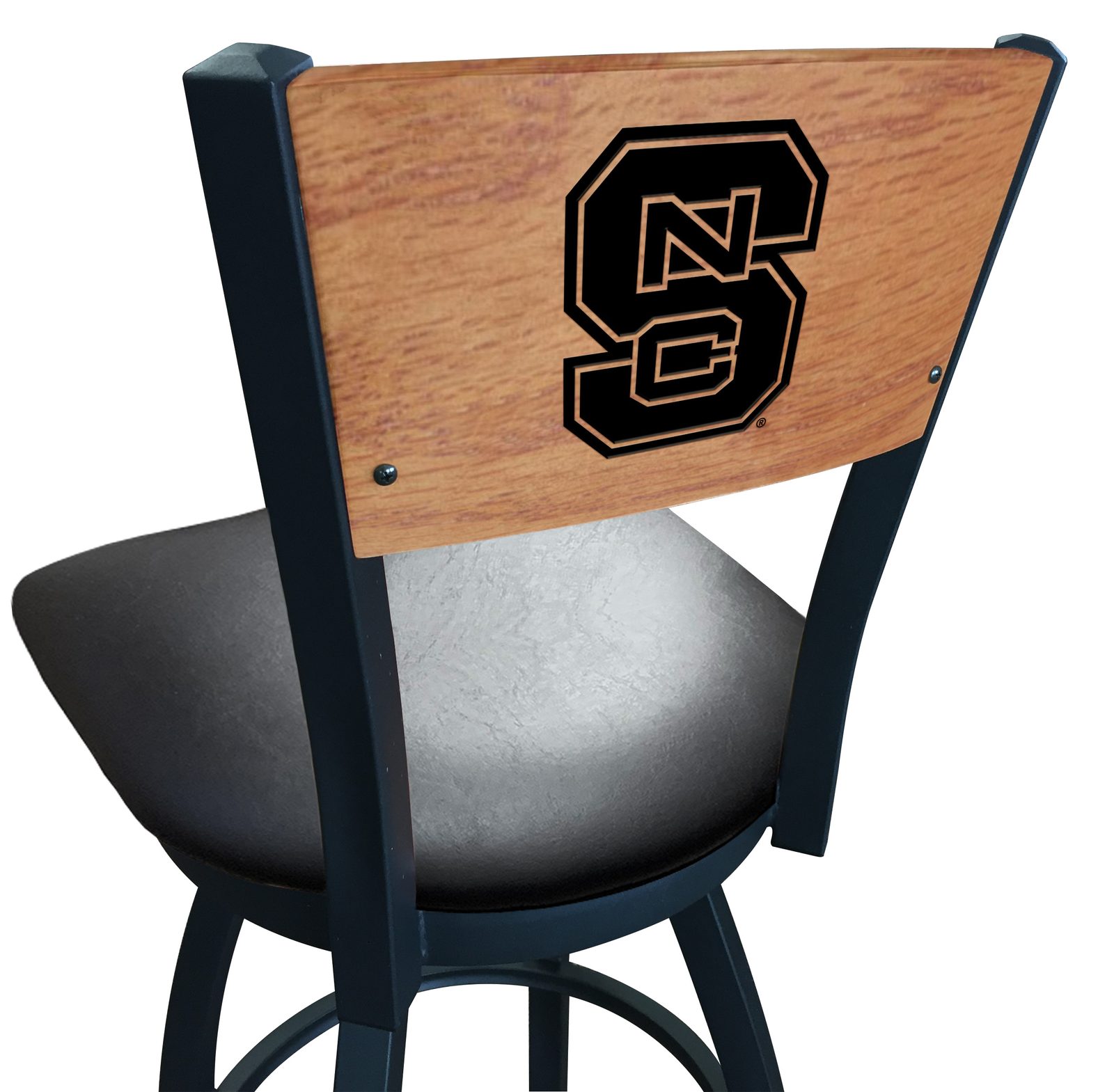 North Carolina State University 30-Inch Swivel Bar Stool w/ Black Wrinkle Finish, Solid Wood Back, 2.5-Inch Cushion Seat 1 North Carolina State University 30-Inch Swivel Bar Stool w/ Black Wrinkle Finish, Solid Wood Back, 2.5-Inch Cushion Seat