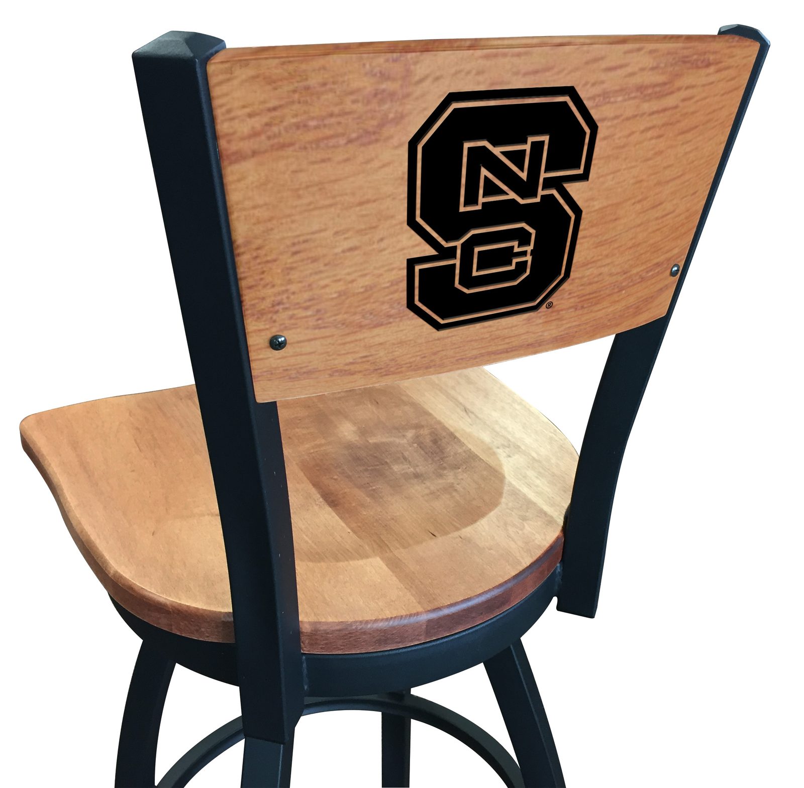North Carolina State University 36-Inch Swivel Extra Tall Bar Stool w/ Black Wrinkle Finish, Solid Wood Back, Solid Maple Wood Seat 1 North Carolina State University 36-Inch Swivel Extra Tall Bar Stool w/ Black Wrinkle Finish, Solid Wood Back, Solid Maple Wood Seat