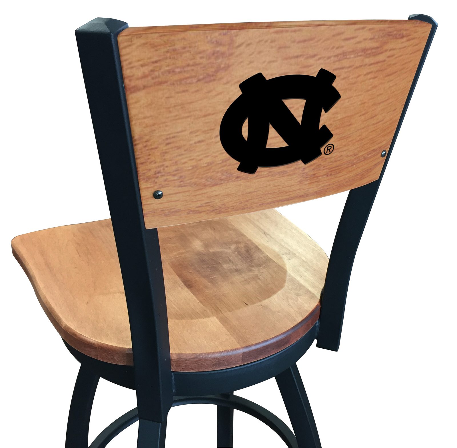 University of North Carolina 25-Inch Swivel Counter Stool w/ Black Wrinkle Finish, Solid Wood Back, Solid Maple Wood Seat 1 University of North Carolina 25-Inch Swivel Counter Stool w/ Black Wrinkle Finish, Solid Wood Back, Solid Maple Wood Seat