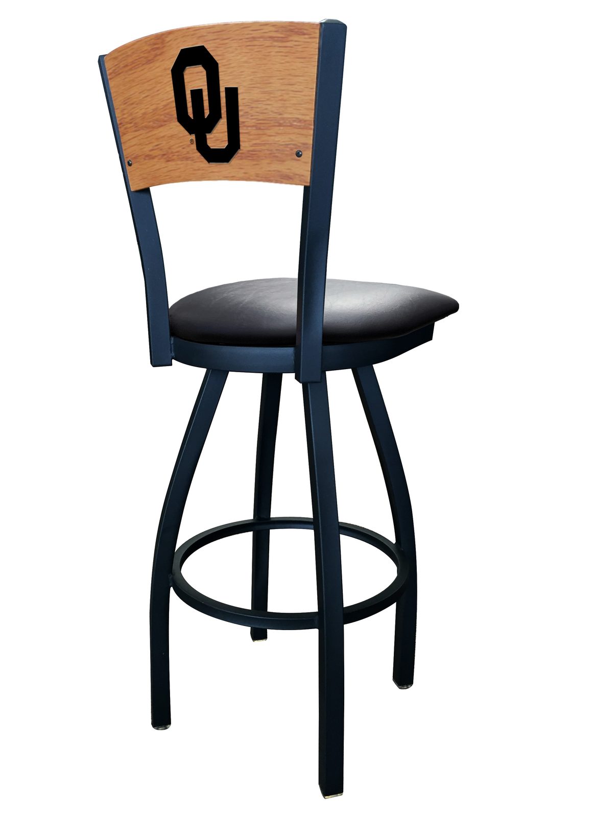 Oklahoma University 30-Inch Swivel Bar Stool w/ Black Wrinkle Finish, Solid Wood Back, 2.5-Inch Cushion Seat 2 Oklahoma University 30-Inch Swivel Bar Stool w/ Black Wrinkle Finish, Solid Wood Back, 2.5-Inch Cushion Seat - Image 2