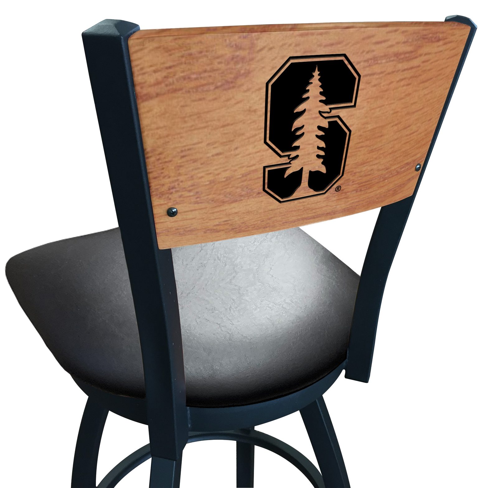 Stanford University 30-Inch Swivel Bar Stool w/ Black Wrinkle Finish, Solid Wood Back, 2.5-Inch Cushion Seat 1 Stanford University 30-Inch Swivel Bar Stool w/ Black Wrinkle Finish, Solid Wood Back, 2.5-Inch Cushion Seat