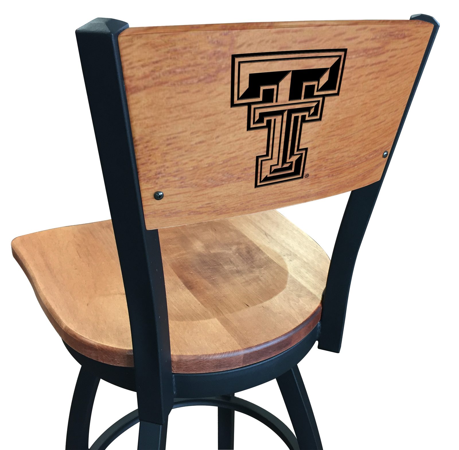 Texas Tech University 25-Inch Swivel Counter Stool w/ Black Wrinkle Finish, Solid Wood Back, Solid Maple Wood Seat 1 Texas Tech University 25-Inch Swivel Counter Stool w/ Black Wrinkle Finish, Solid Wood Back, Solid Maple Wood Seat