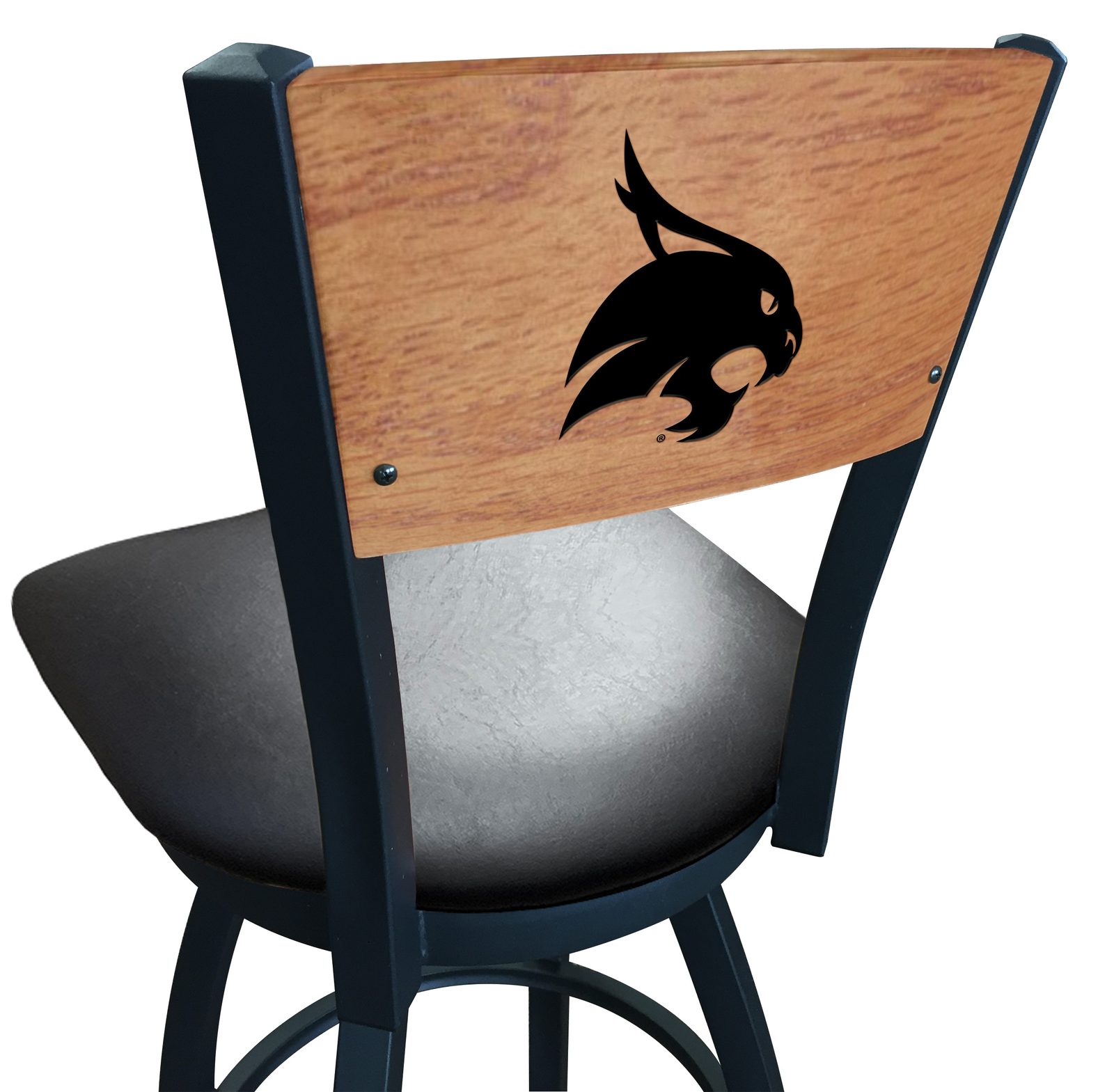Texas State University 25-Inch Swivel Counter Stool w/ Black Wrinkle Finish, Solid Wood Back, 2.5-Inch Cushion Seat 1 Texas State University 25-Inch Swivel Counter Stool w/ Black Wrinkle Finish, Solid Wood Back, 2.5-Inch Cushion Seat