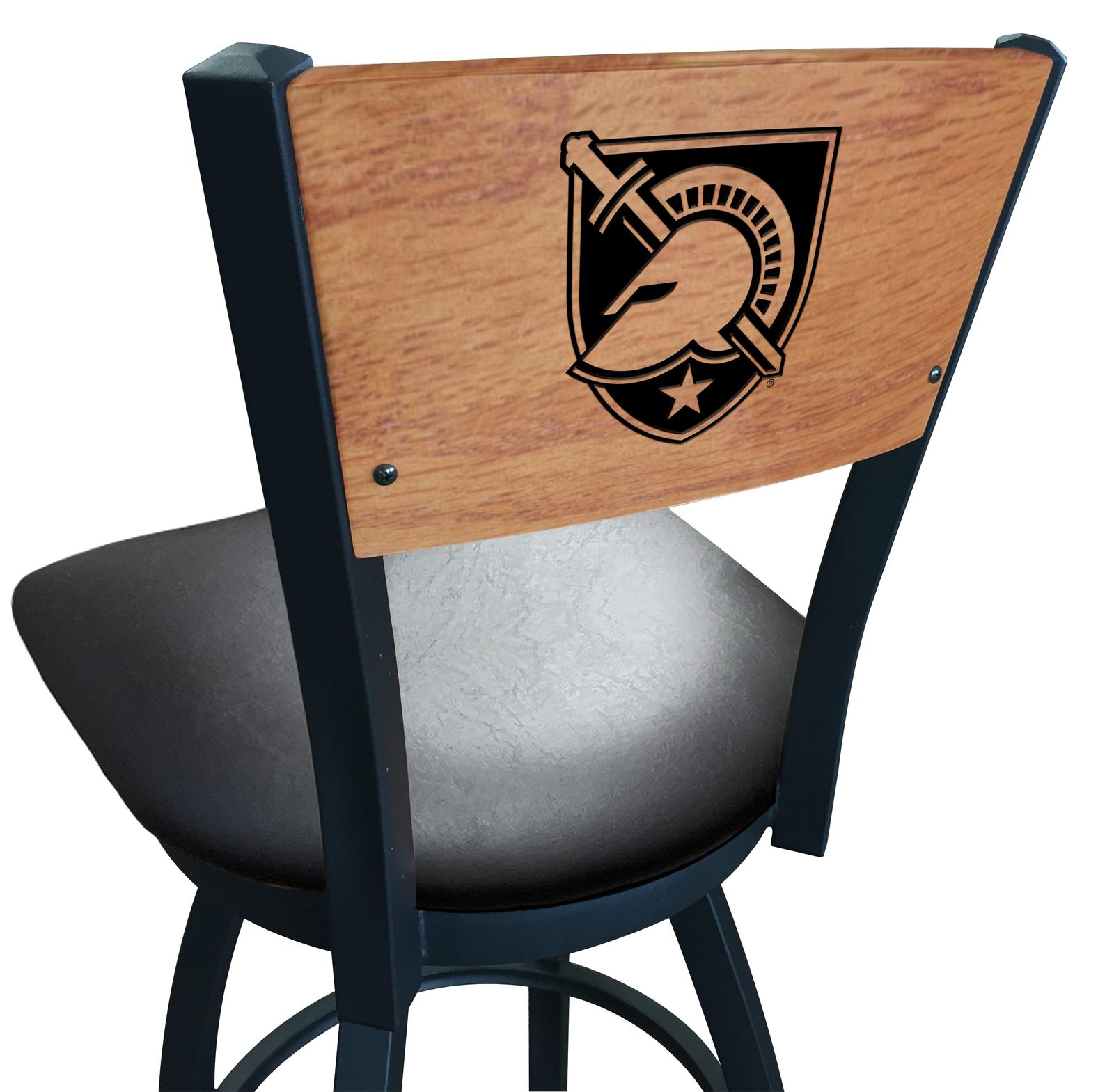 US Military Academy 25-Inch Swivel Counter Stool w/ Black Wrinkle Finish, Solid Wood Back, 2.5-Inch Cushion Seat 1 US Military Academy 25-Inch Swivel Counter Stool w/ Black Wrinkle Finish, Solid Wood Back, 2.5-Inch Cushion Seat
