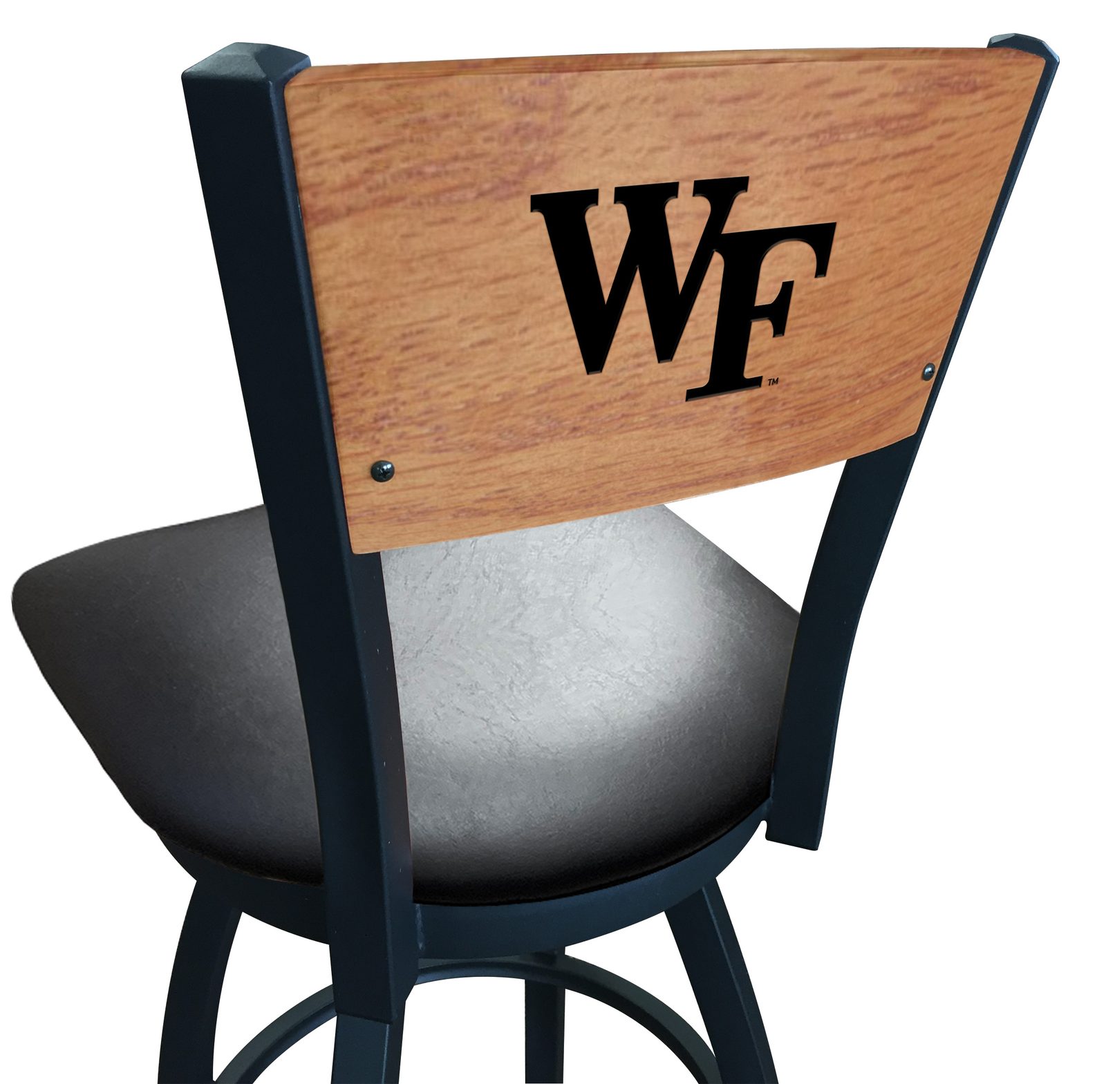 Wake Forest University 30-Inch Swivel Bar Stool w/ Black Wrinkle Finish, Solid Wood Back, 2.5-Inch Cushion Seat 1 Wake Forest University 30-Inch Swivel Bar Stool w/ Black Wrinkle Finish, Solid Wood Back, 2.5-Inch Cushion Seat