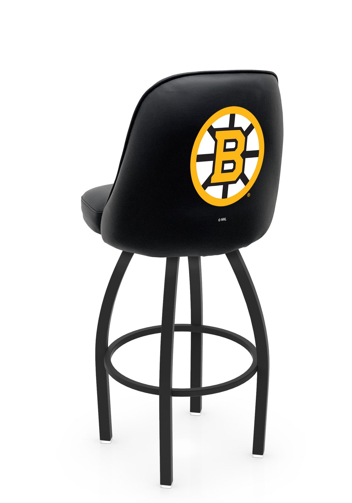 Boston Bruins 30-Inch Swivel Bar Stool w/ Black Wrinkle Finish, Padded Back, 4-Inch Cushion Seat 1 Boston Bruins 30-Inch Swivel Bar Stool w/ Black Wrinkle Finish, Padded Back, 4-Inch Cushion Seat