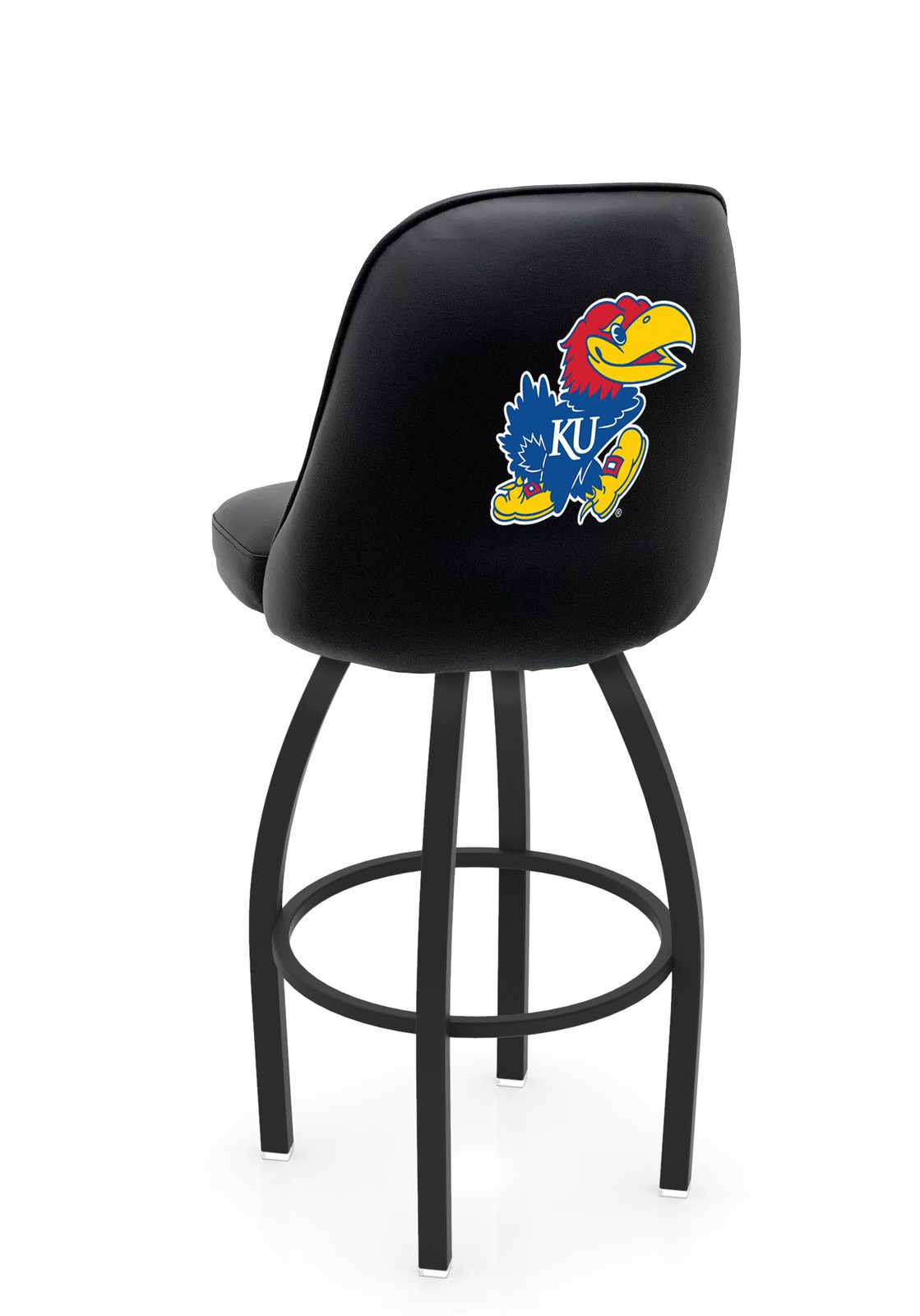 University of Kansas 25-Inch Swivel Counter Stool w/ Black Wrinkle Finish, Padded Back, 4-Inch Cushion Seat 1 University of Kansas 25-Inch Swivel Counter Stool w/ Black Wrinkle Finish, Padded Back, 4-Inch Cushion Seat
