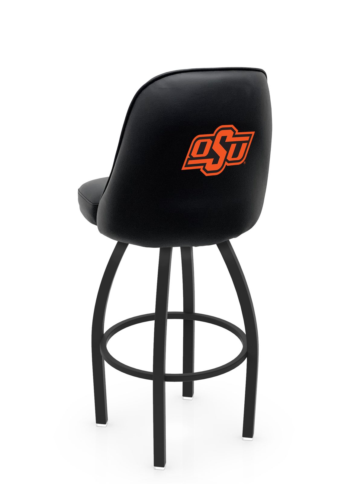 Oklahoma State University 30-Inch Swivel Bar Stool w/ Black Wrinkle Finish, Padded Back, 4-Inch Cushion Seat 1 Oklahoma State University 30-Inch Swivel Bar Stool w/ Black Wrinkle Finish, Padded Back, 4-Inch Cushion Seat