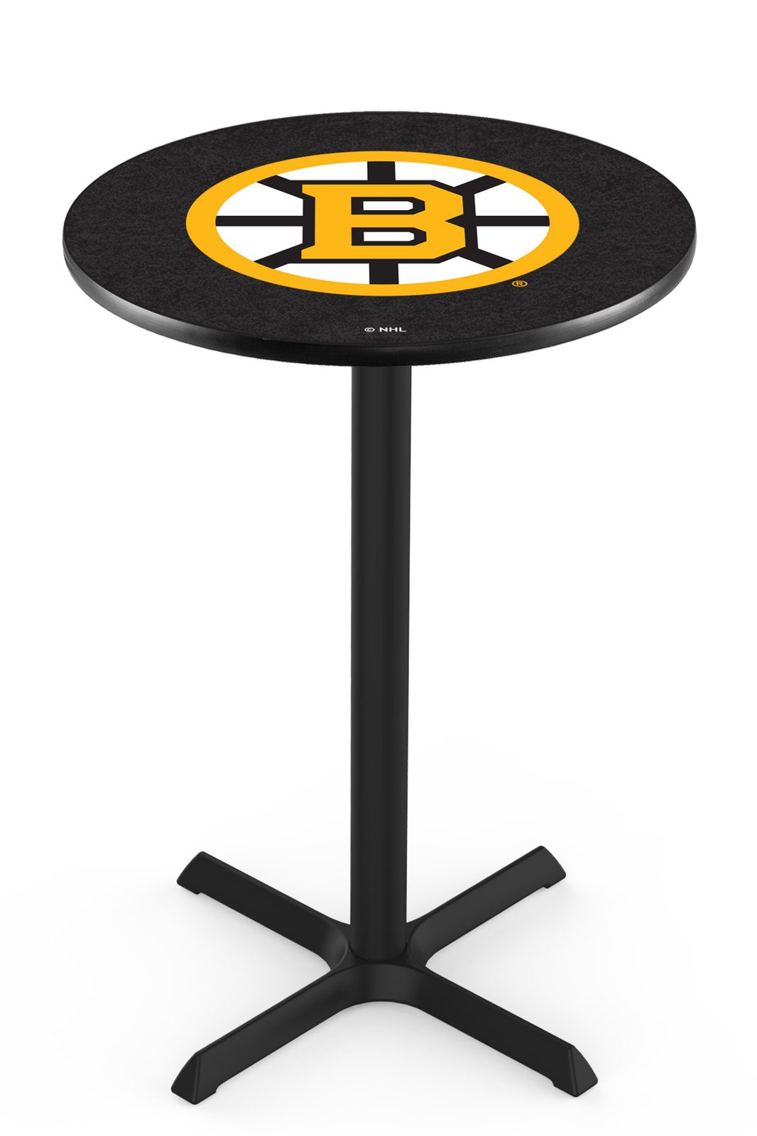 Boston Bruins 36-Inch Pub Table with 30-Inch Top, Cross Base Base, and Black Wrinkle Finish 1 Boston Bruins 36-Inch Pub Table with 30-Inch Top, Cross Base Base, and Black Wrinkle Finish