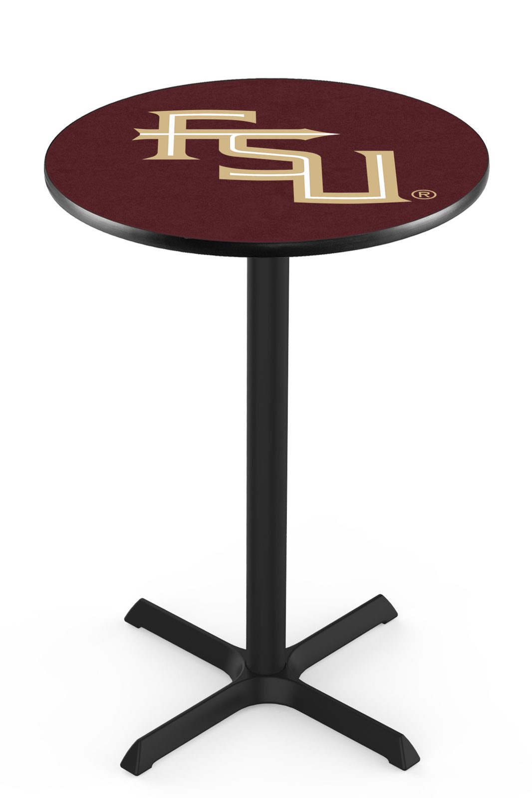 Florida State (Script) 36-Inch Pub Table with 36-Inch Top, Cross Base Base, and Black Wrinkle Finish 1 Florida State (Script) 36-Inch Pub Table with 36-Inch Top, Cross Base Base, and Black Wrinkle Finish