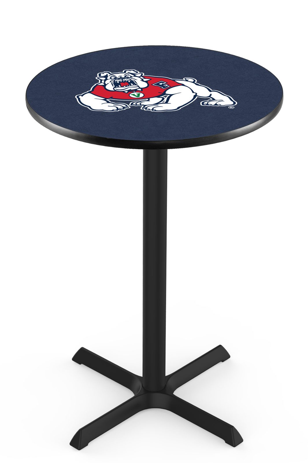 Fresno State University 36-Inch Pub Table with 30-Inch Top, Cross Base Base, and Black Wrinkle Finish 1 Fresno State University 36-Inch Pub Table with 30-Inch Top, Cross Base Base, and Black Wrinkle Finish