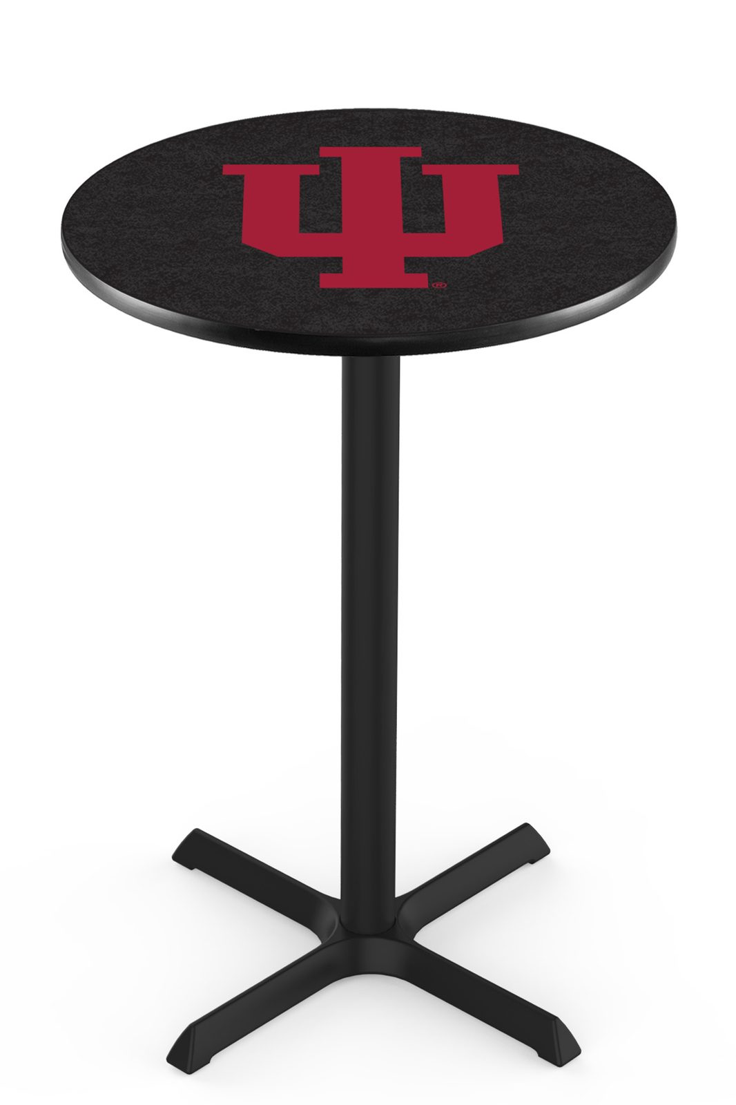 Indiana University 36-Inch Pub Table with 30-Inch Top, Cross Base Base, and Black Wrinkle Finish 1 Indiana University 36-Inch Pub Table with 30-Inch Top, Cross Base Base, and Black Wrinkle Finish