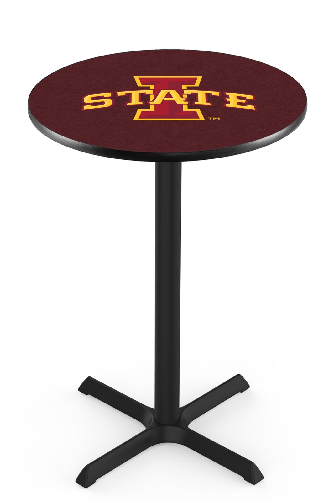 Iowa State University 36-Inch Pub Table with 36-Inch Top, Cross Base Base, and Black Wrinkle Finish 1 Iowa State University 36-Inch Pub Table with 36-Inch Top, Cross Base Base, and Black Wrinkle Finish
