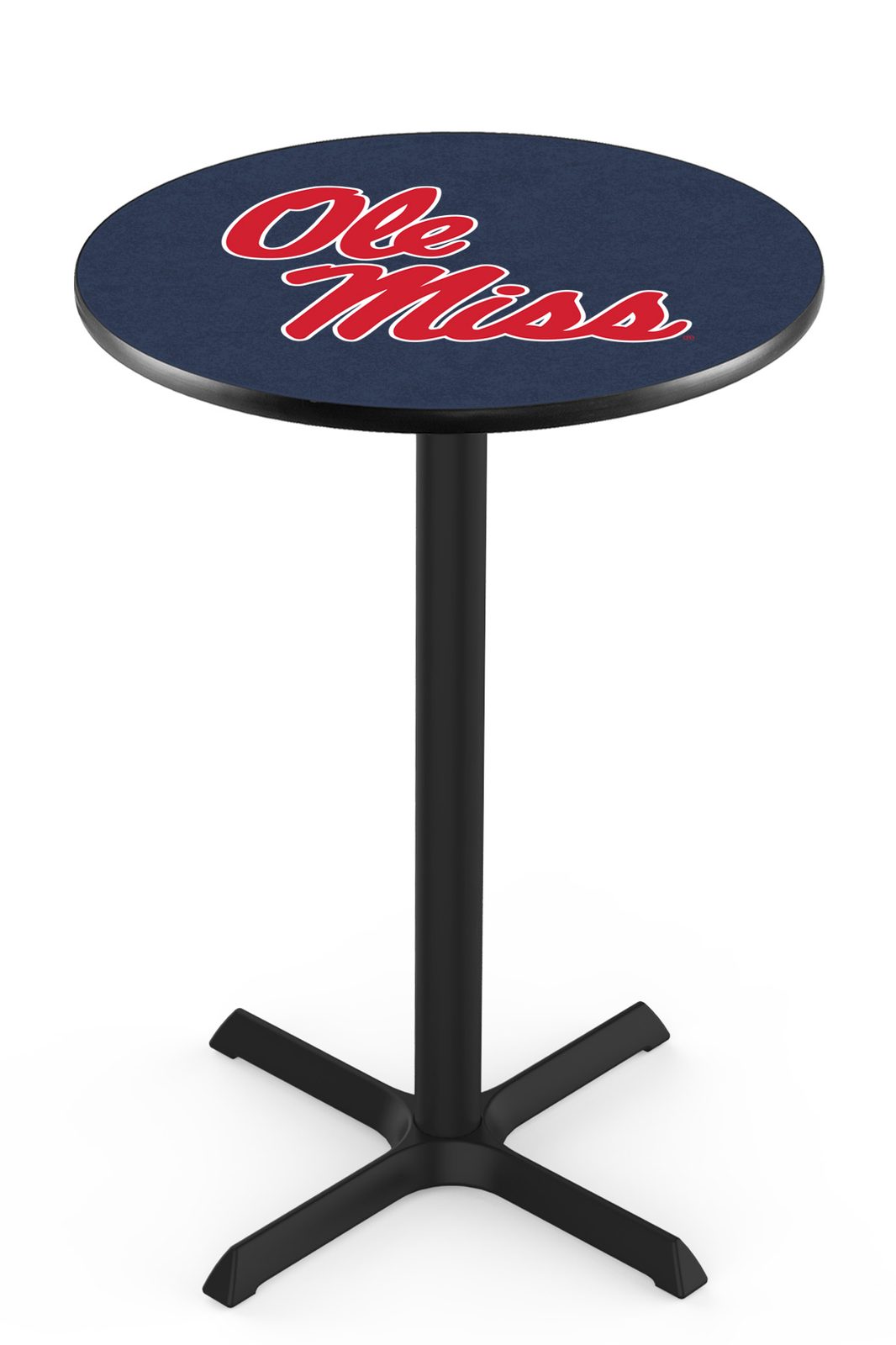 University of Mississippi 36-Inch Pub Table with 30-Inch Top, Cross Base Base, and Black Wrinkle Finish 1 University of Mississippi 36-Inch Pub Table with 30-Inch Top, Cross Base Base, and Black Wrinkle Finish