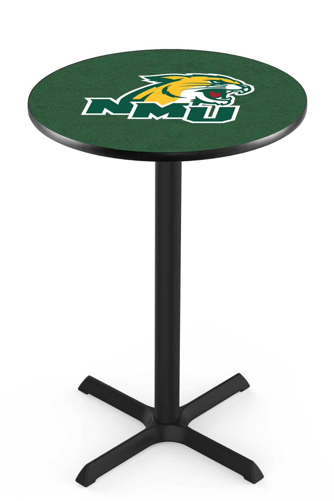 Northern Michigan University 42-Inch Pub Table with 36-Inch Top, Cross Base Base, and Black Wrinkle Finish 1 Northern Michigan University 42-Inch Pub Table with 36-Inch Top, Cross Base Base, and Black Wrinkle Finish