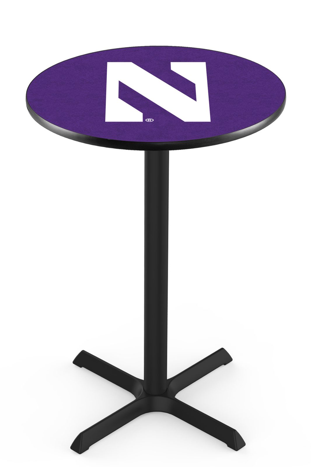 Northwestern University 36-Inch Pub Table with 36-Inch Top, Cross Base Base, and Black Wrinkle Finish 1 Northwestern University 36-Inch Pub Table with 36-Inch Top, Cross Base Base, and Black Wrinkle Finish