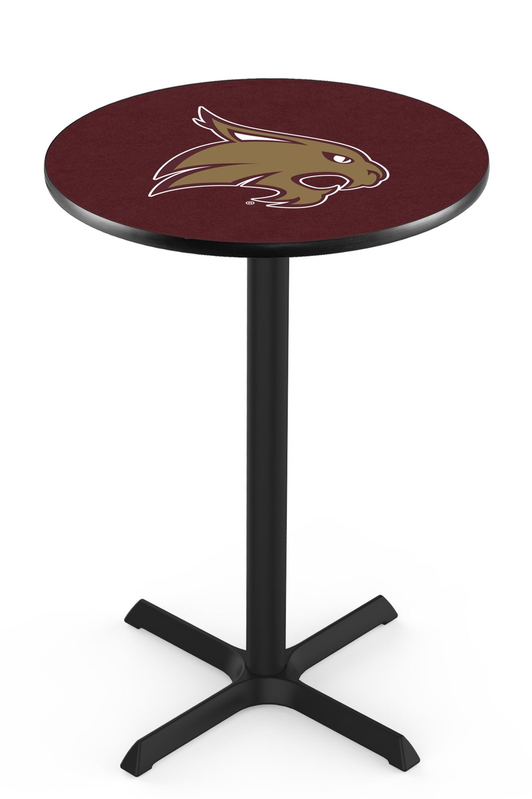 Texas State University 36-Inch Pub Table with 30-Inch Top, Cross Base Base, and Black Wrinkle Finish 1 Texas State University 36-Inch Pub Table with 30-Inch Top, Cross Base Base, and Black Wrinkle Finish