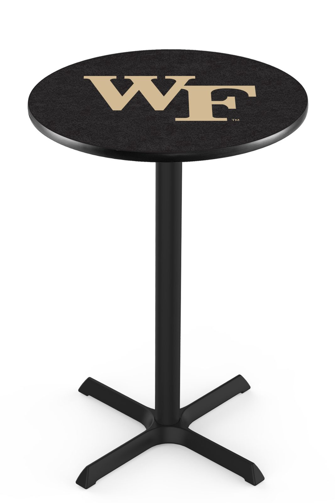 Wake Forest University 36-Inch Pub Table with 30-Inch Top, Cross Base Base, and Black Wrinkle Finish 1 Wake Forest University 36-Inch Pub Table with 30-Inch Top, Cross Base Base, and Black Wrinkle Finish