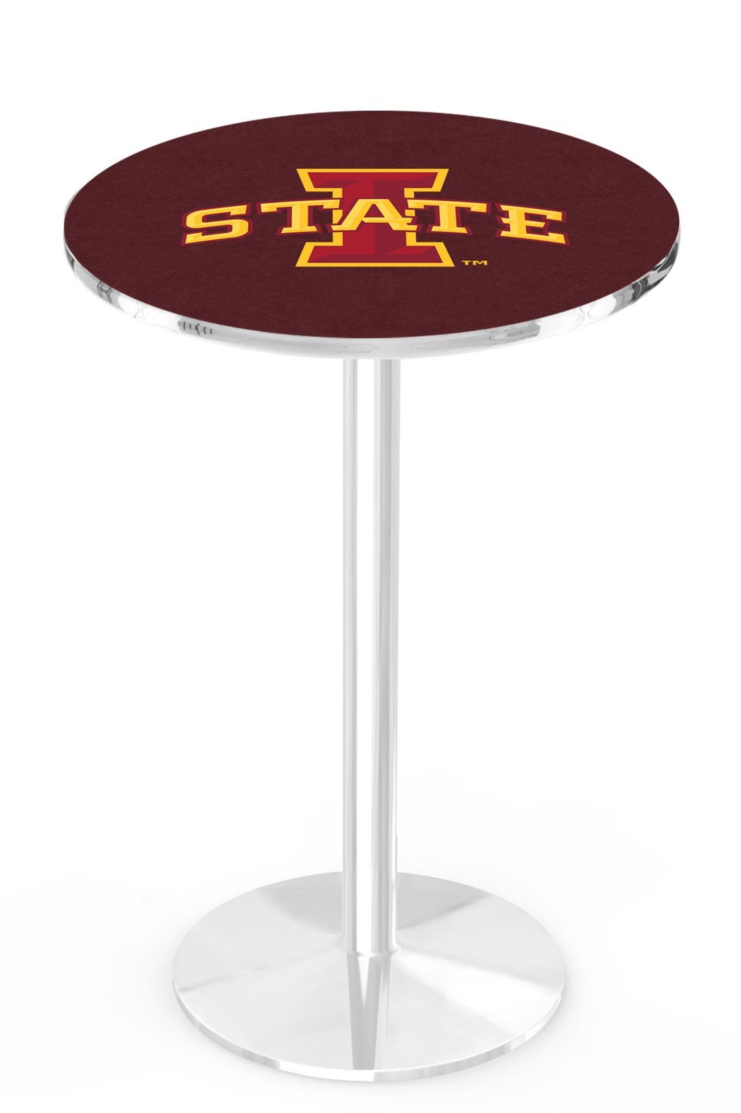 Iowa State University 42-Inch Pub Table with 30-Inch Top, Round Base Base, and Chrome Finish 1 Iowa State University 42-Inch Pub Table with 30-Inch Top, Round Base Base, and Chrome Finish