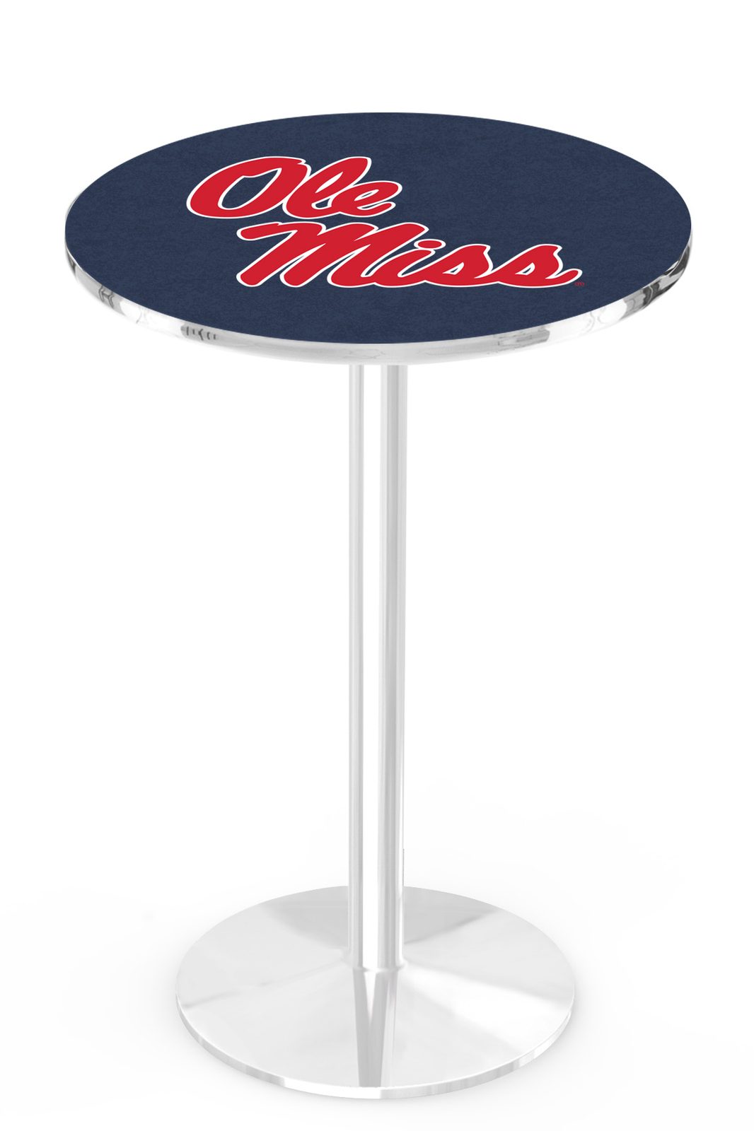 University of Mississippi 36-Inch Pub Table with 30-Inch Top, Round Base Base, and Chrome Finish 1 University of Mississippi 36-Inch Pub Table with 30-Inch Top, Round Base Base, and Chrome Finish
