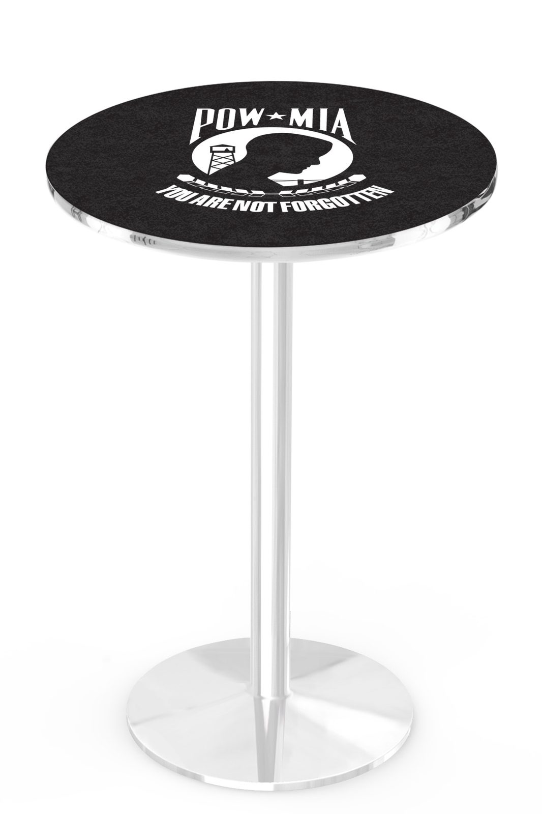 POW/MIA 36-Inch Pub Table with 30-Inch Top, Round Base Base, and Chrome Finish 1 POW/MIA 36-Inch Pub Table with 30-Inch Top, Round Base Base, and Chrome Finish