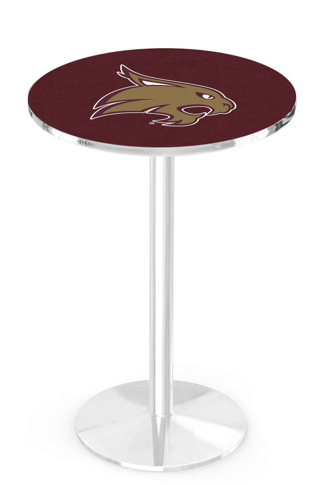 Texas State University 42-Inch Pub Table with 30-Inch Top, Round Base Base, and Chrome Finish 1 Texas State University 42-Inch Pub Table with 30-Inch Top, Round Base Base, and Chrome Finish